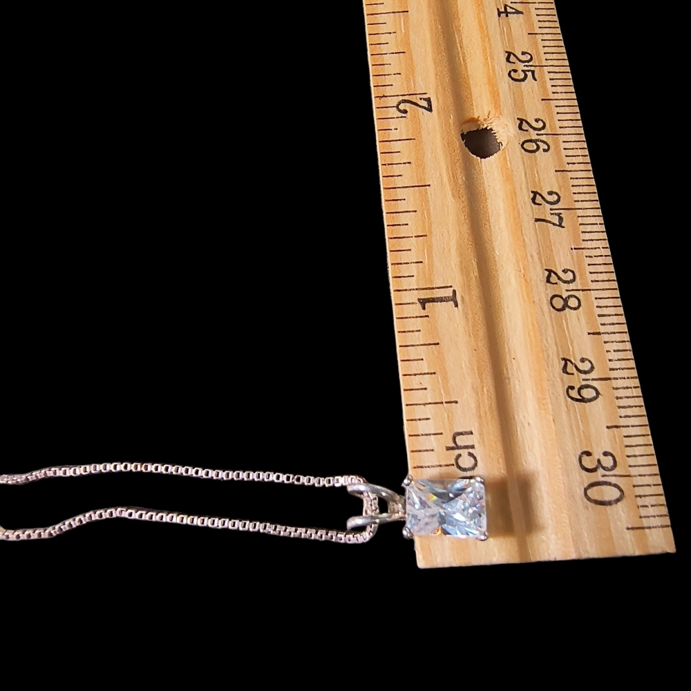 Elegant Cubic Zirconia And Sterling Silver Minimalist Pendant Necklace - Picture 5 of 10